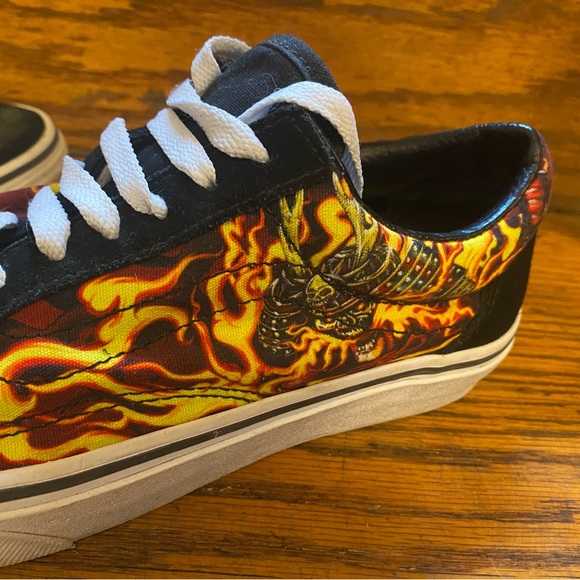 Vans Old Skool Low Flame Hotrod Skateboard Sneakers Size Mens 5 Black Red - Picture 3 of 8